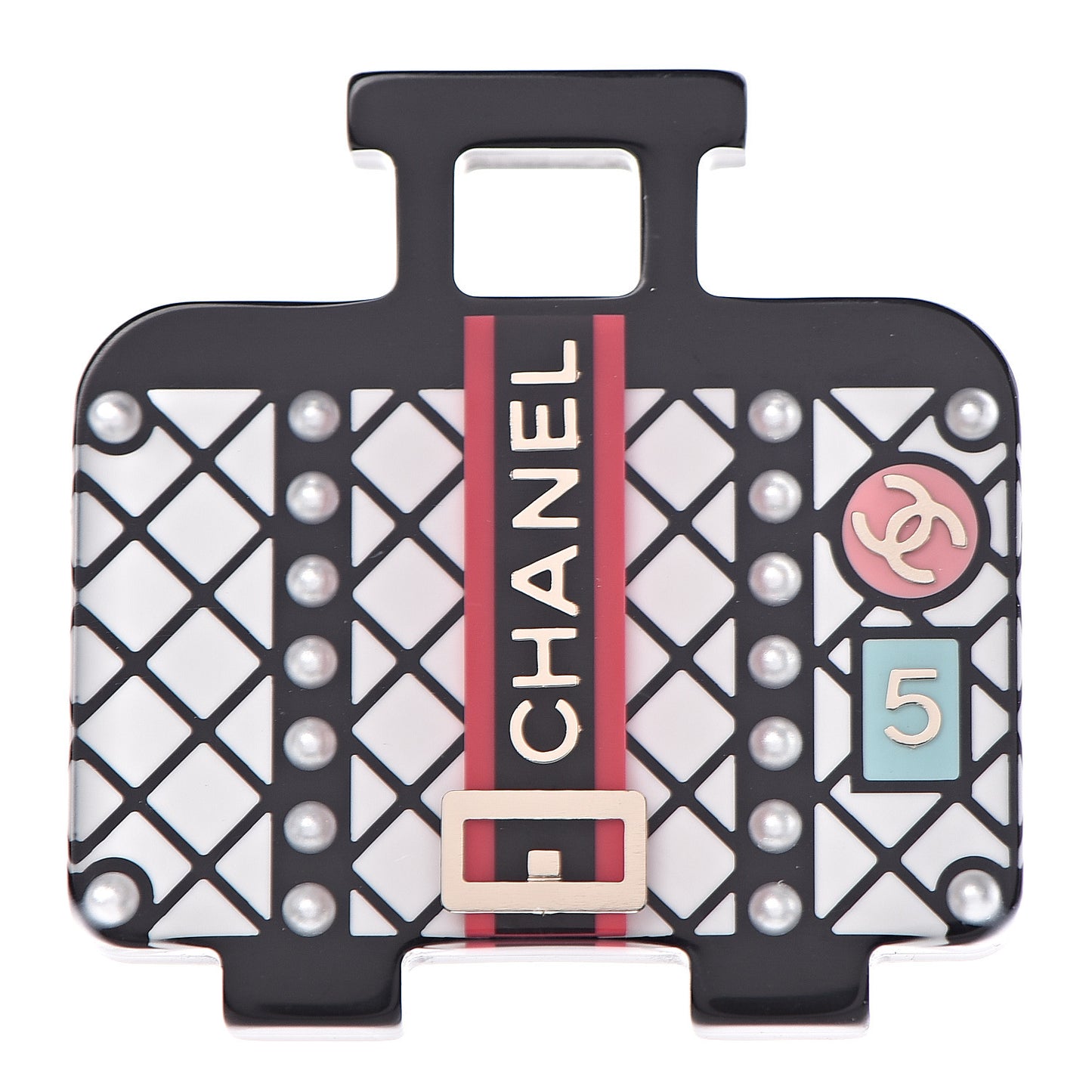 Resin Pearl Suitcase CC Brooch Multicolor