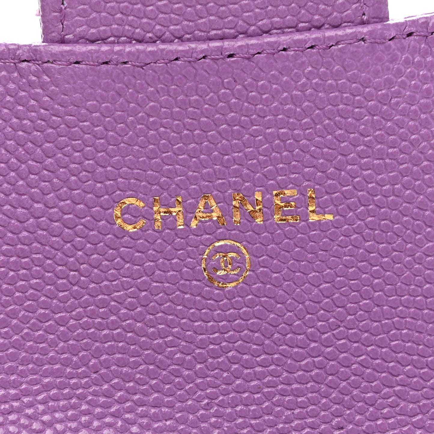 Caviar Quilted Flap Card Holder Wallet Purple