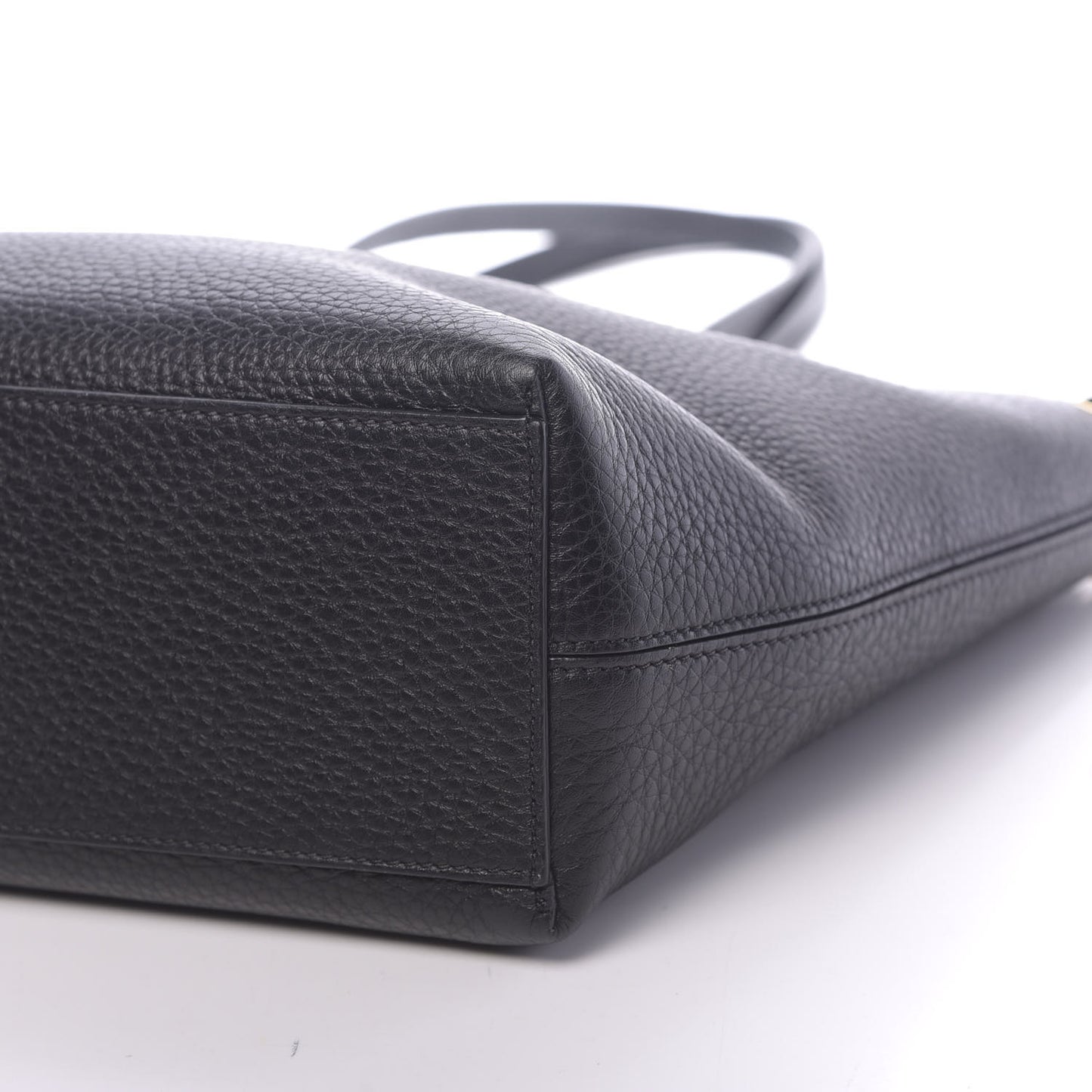 Grained Calfskin Small Rockstud Shoulder Tote Black