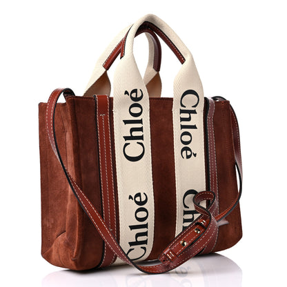 Chloe Suede Calfskin Small Woody Ribbon Tote Sepia Brown 3 of 14