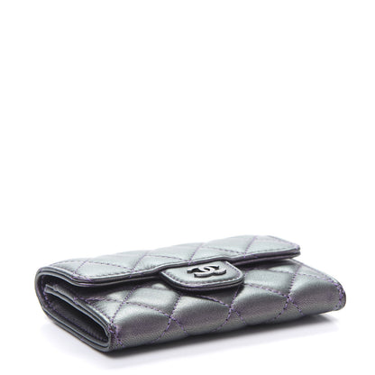 Chanel Iridescent Lambskin Quilted Flap Card Holder Purple 4 of 11
