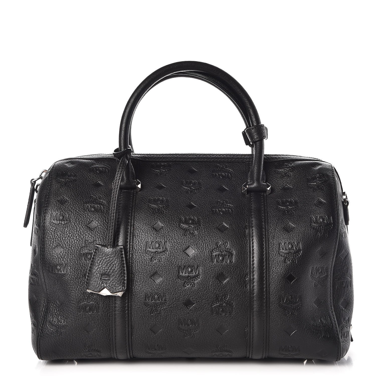 MCM Calfskin Ottomar Monogram Boston Bag Black 1 of 10