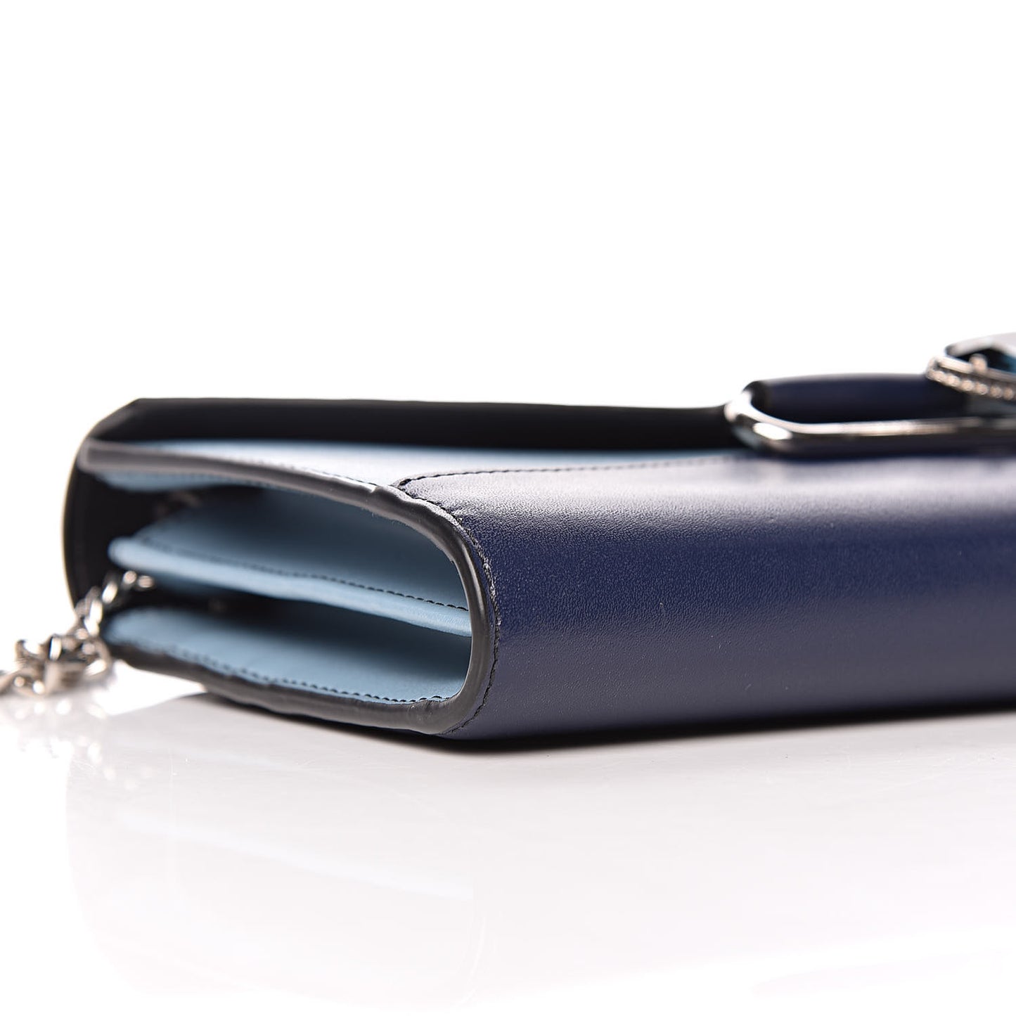 Calfskin Crystal Pin Envelope Wallet On Chain Blue
