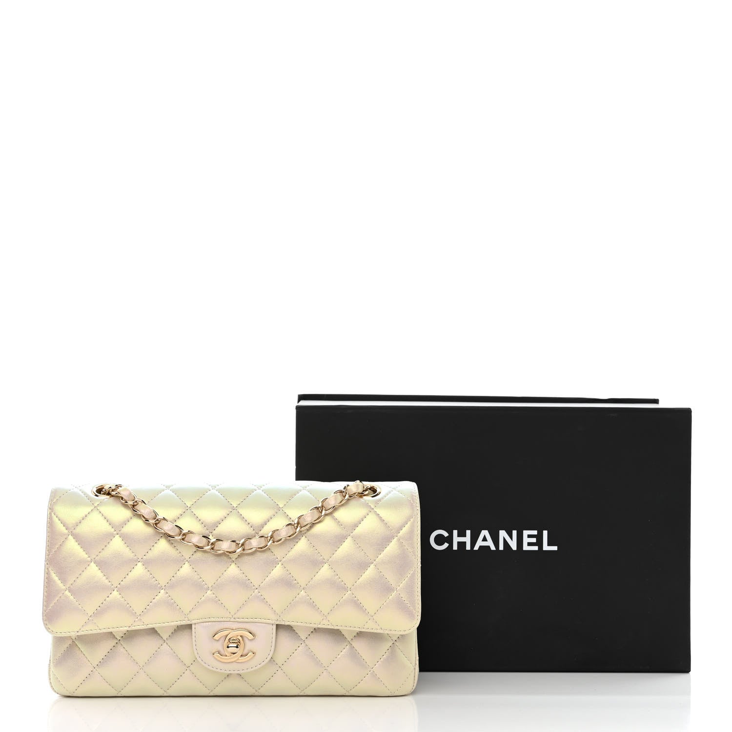 Chanel Iridescent Lambskin Quilted Medium Double Flap Ivory 12 of 12