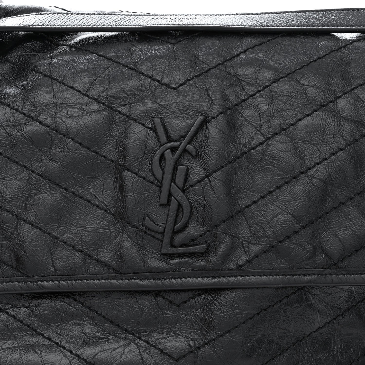 Saint Laurent Crinkled Calfskin Matelasse Monogram Large Niki Chain Satchel Black 8 of 11