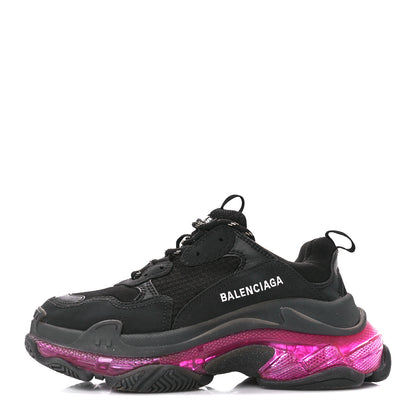 Balenciaga Fabric Mesh Clear Sole Womens Triple S Sneakers 38 Black Pink Neon 1 of 8