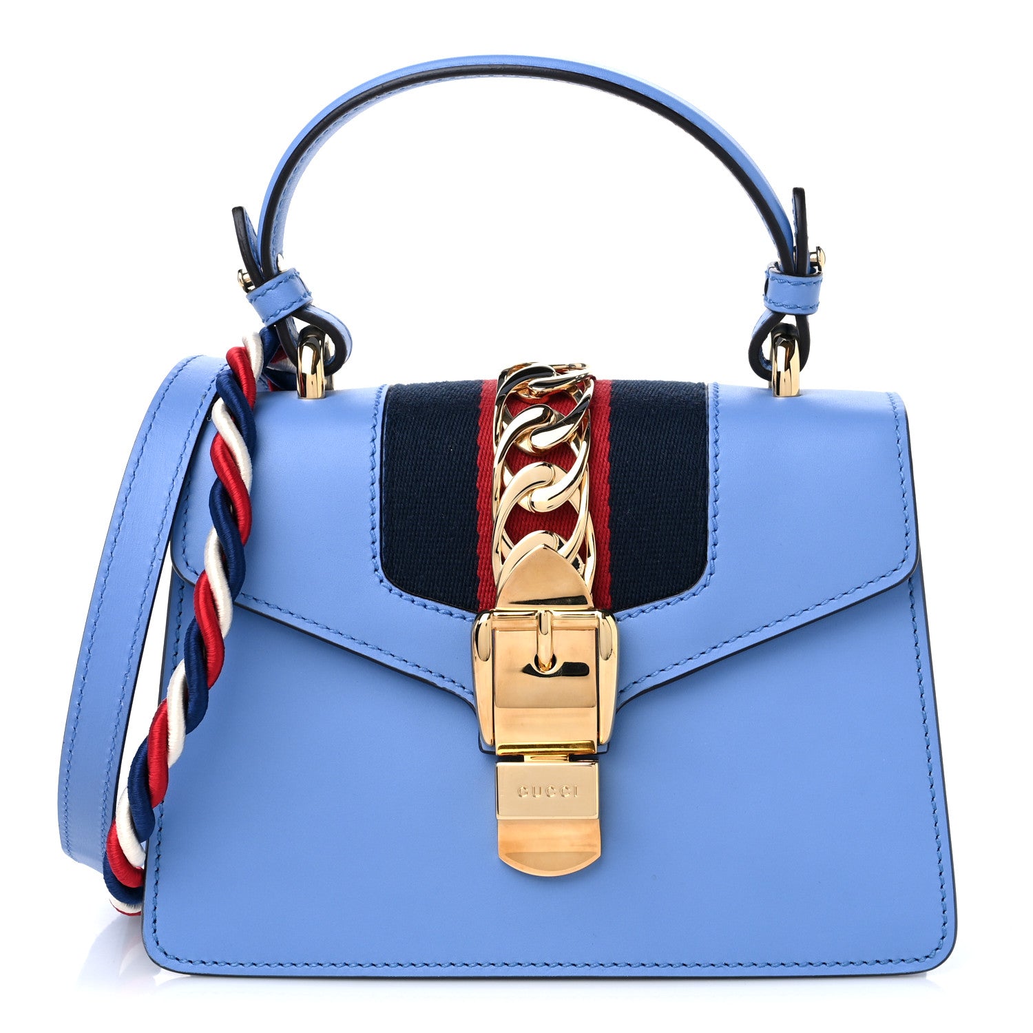 Gucci Vitello Fontanella Web Mini Sylvie Top Handle Bag Clear Sky Blue 1 of 9