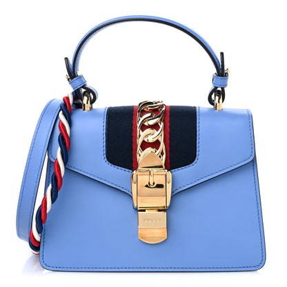 Gucci Vitello Fontanella Web Mini Sylvie Top Handle Bag Clear Sky Blue 1 of 9