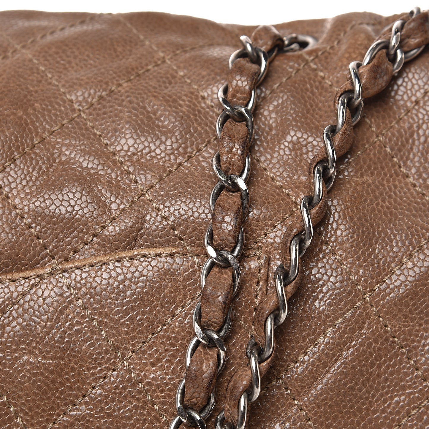 Grained Calfskin Quilted Maxi Elastic Flap Taupe