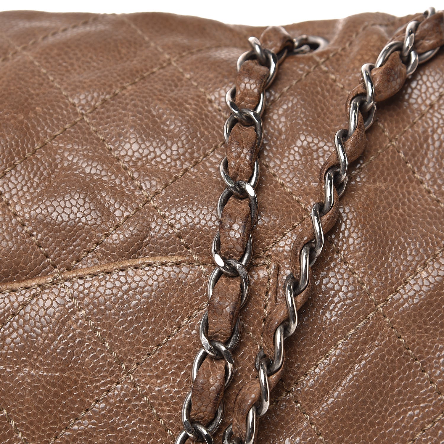 Chanel Grained Calfskin Quilted Maxi Elastic Flap Taupe 11 of 14