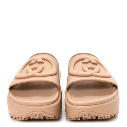 Gucci Soft Rubber Womens Interlocking G Platform 42mm Slide Sandals 39 Vintage Camel 3 of 9
