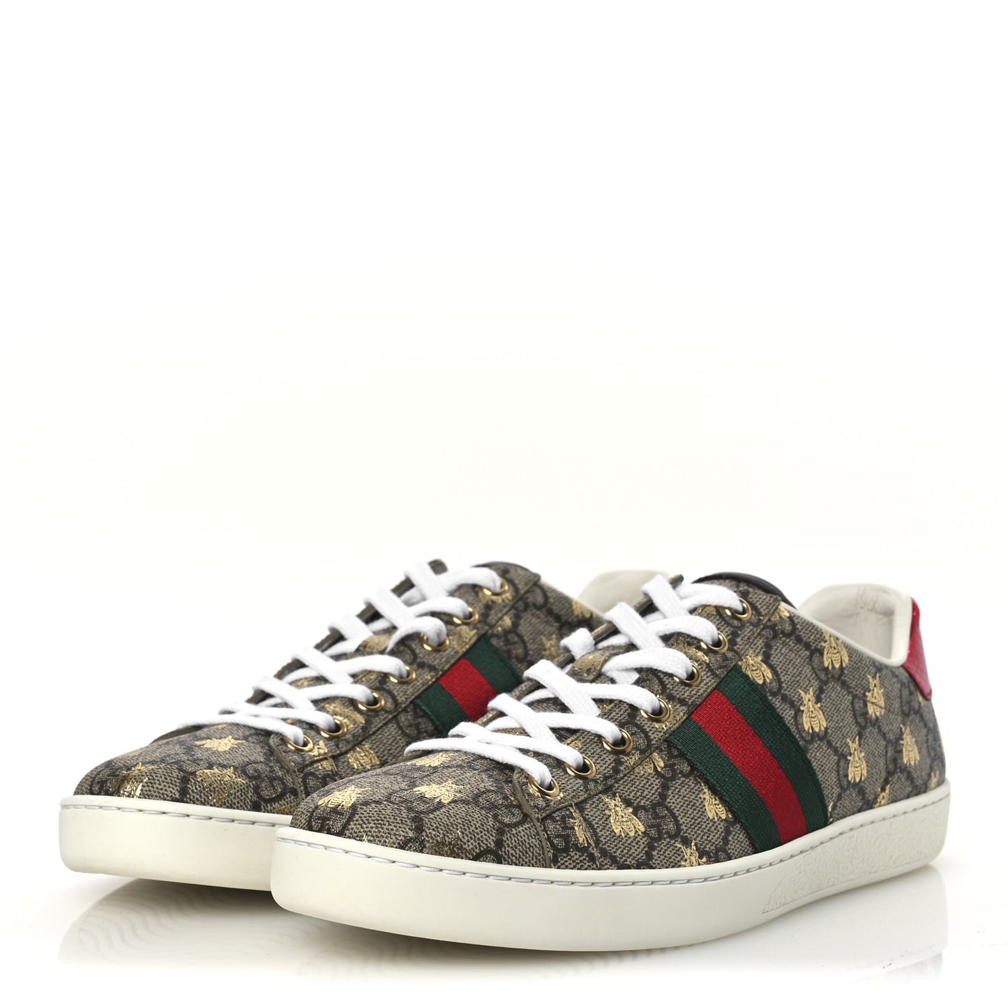 GG Supreme Monogram Bees Ayers Web Womens Ace Sneakers 38.5 Beige Oro Green Red
