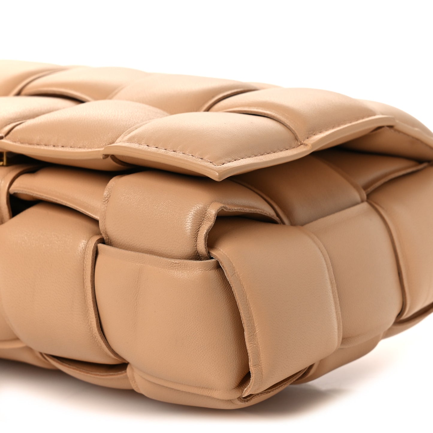 Nappa Maxi Intreccio Padded Cassette Crossbody Bag Almond