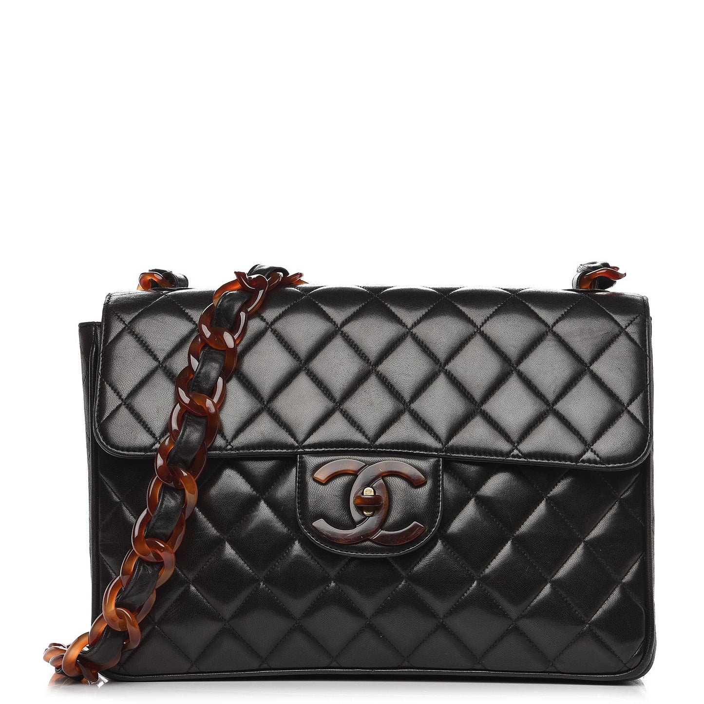 Lambskin Quilted Bekko Jumbo Single Flap Black
