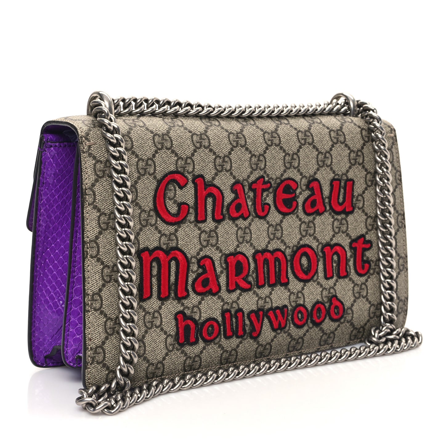 GG Supreme Monogram Snakeskin Bat Embroidered Small Dionysus Shoulder Bag Purple