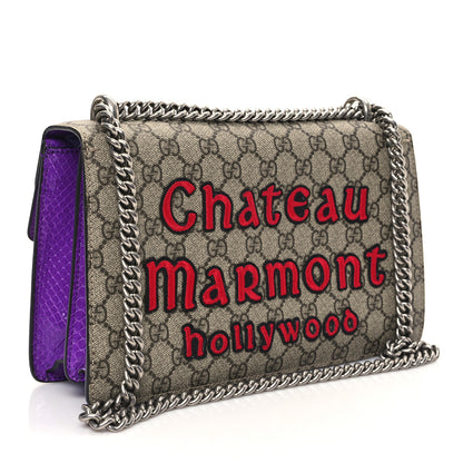 Gucci GG Supreme Monogram Snakeskin Bat Embroidered Small Dionysus Shoulder Bag Purple 3 of 12