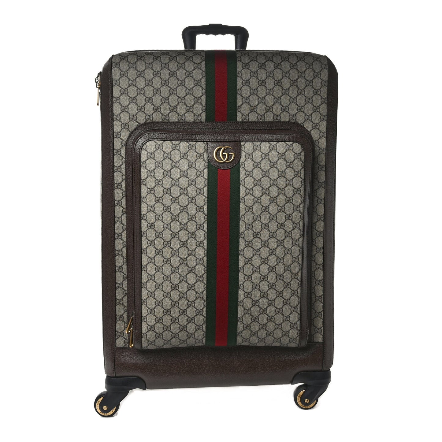 GG Supreme Monogram Textured Dollar Calfskin Web Large Savoy Trolley Suitcase Beige Ebony