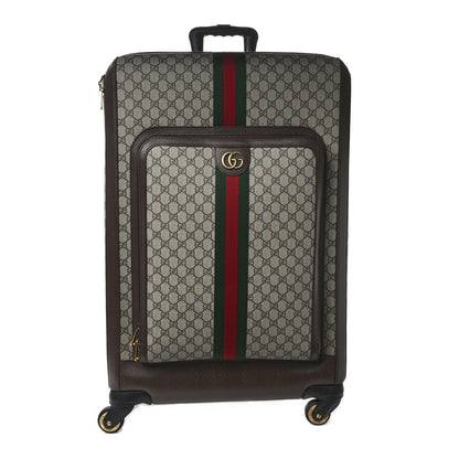 Gucci GG Supreme Monogram Textured Dollar Calfskin Web Large Savoy Trolley Suitcase Beige Ebony 1 of 10