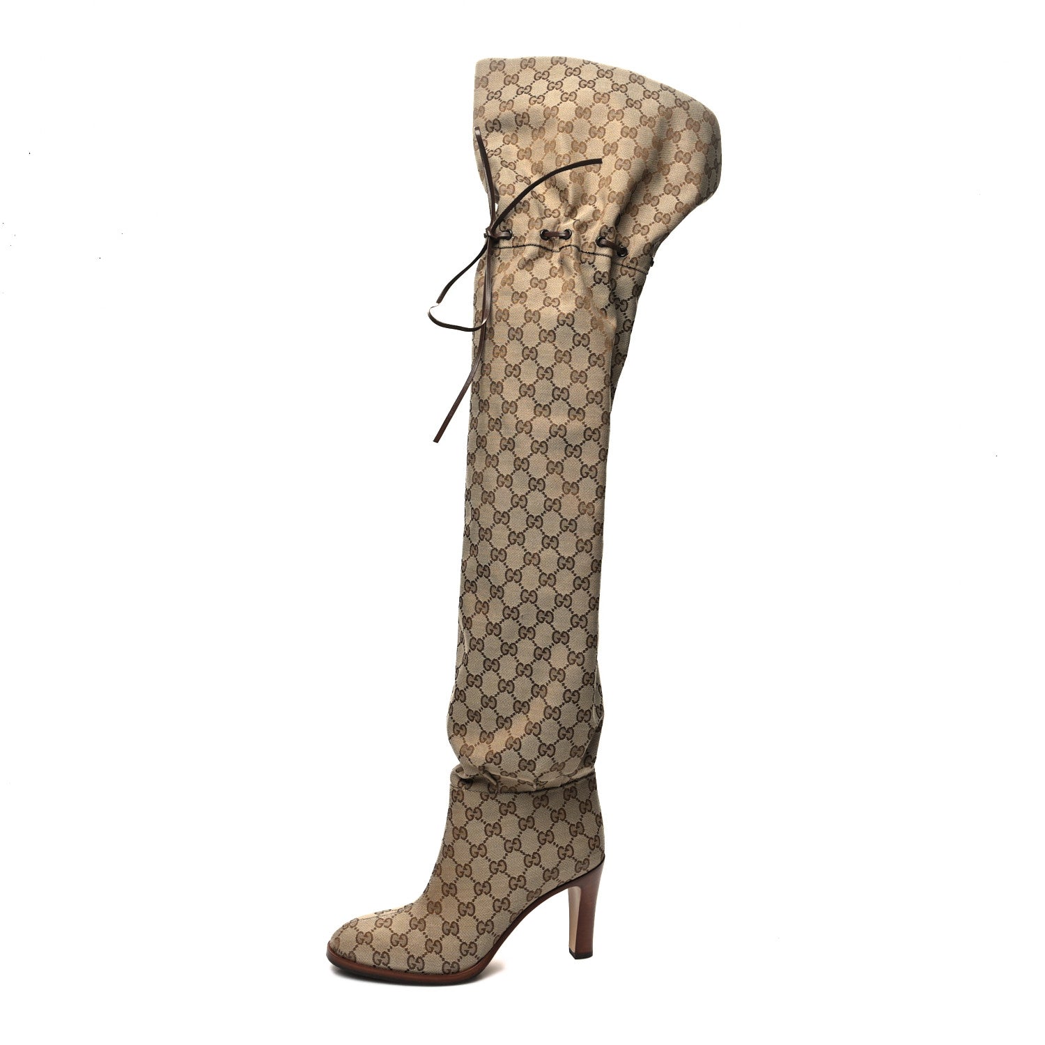 Gucci Monogram Over the Knee Boots 40 Beige Ebony 1 of 6