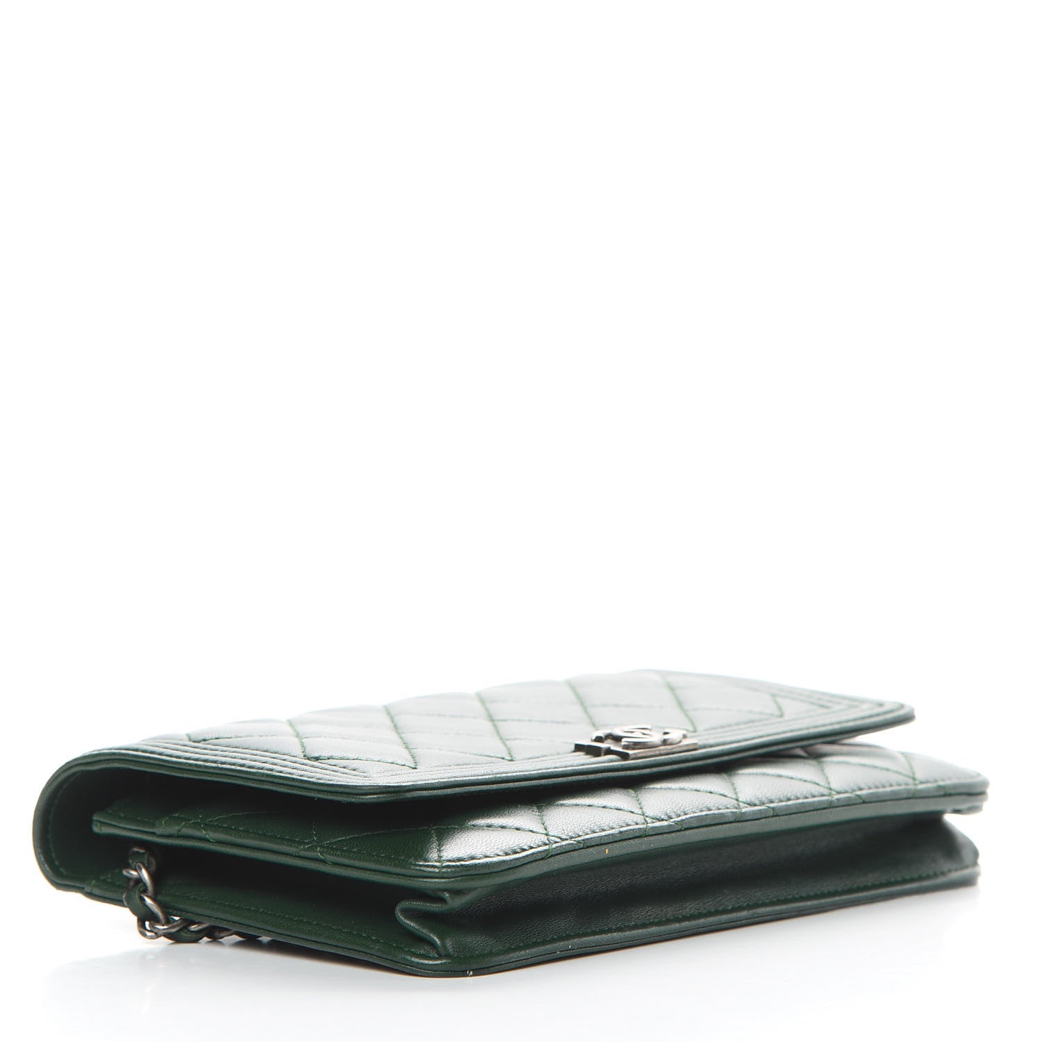 Chanel Lambskin Quilted Boy Wallet On Chain WOC Green 4 of 17