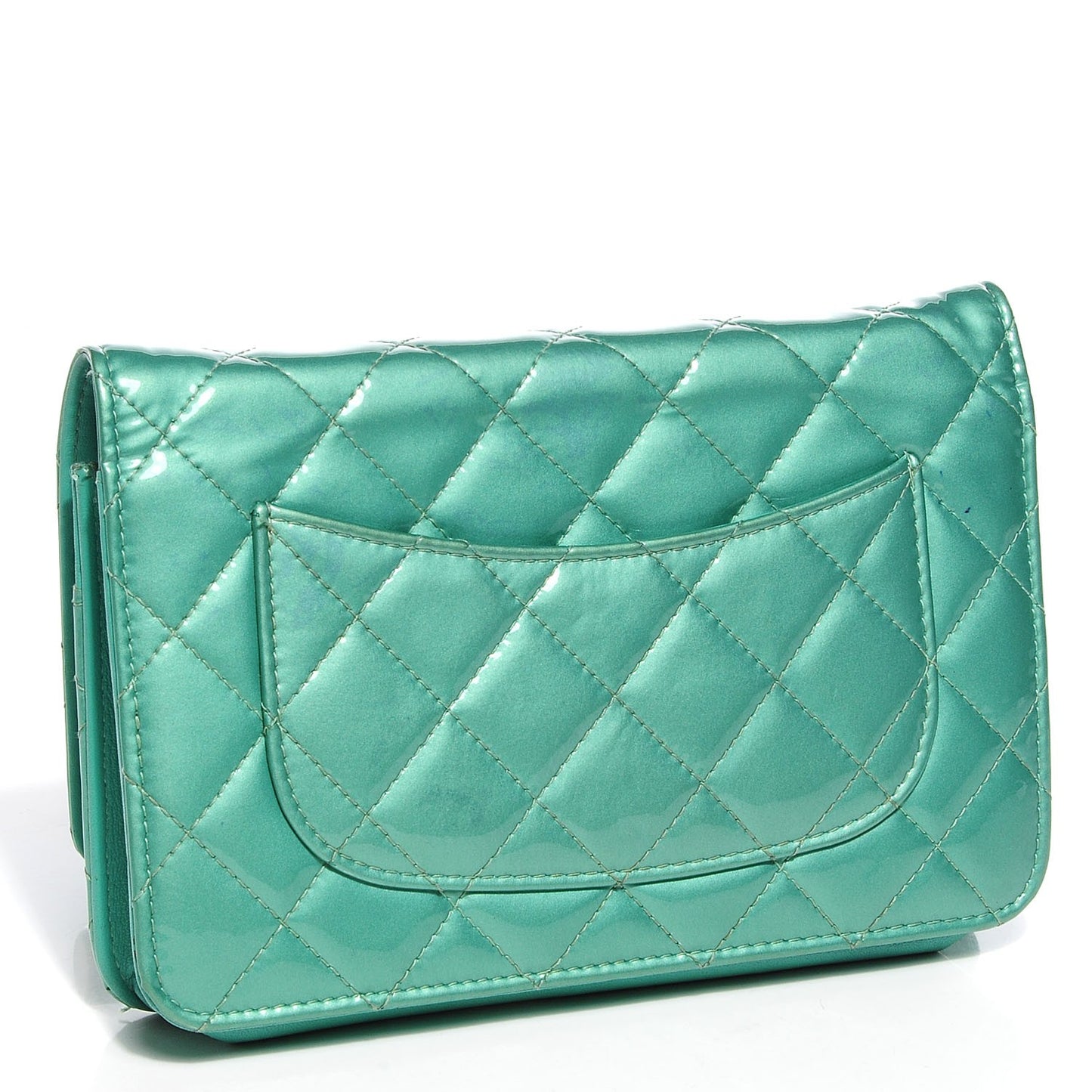 Patent Quilted Wallet On Chain WOC Green