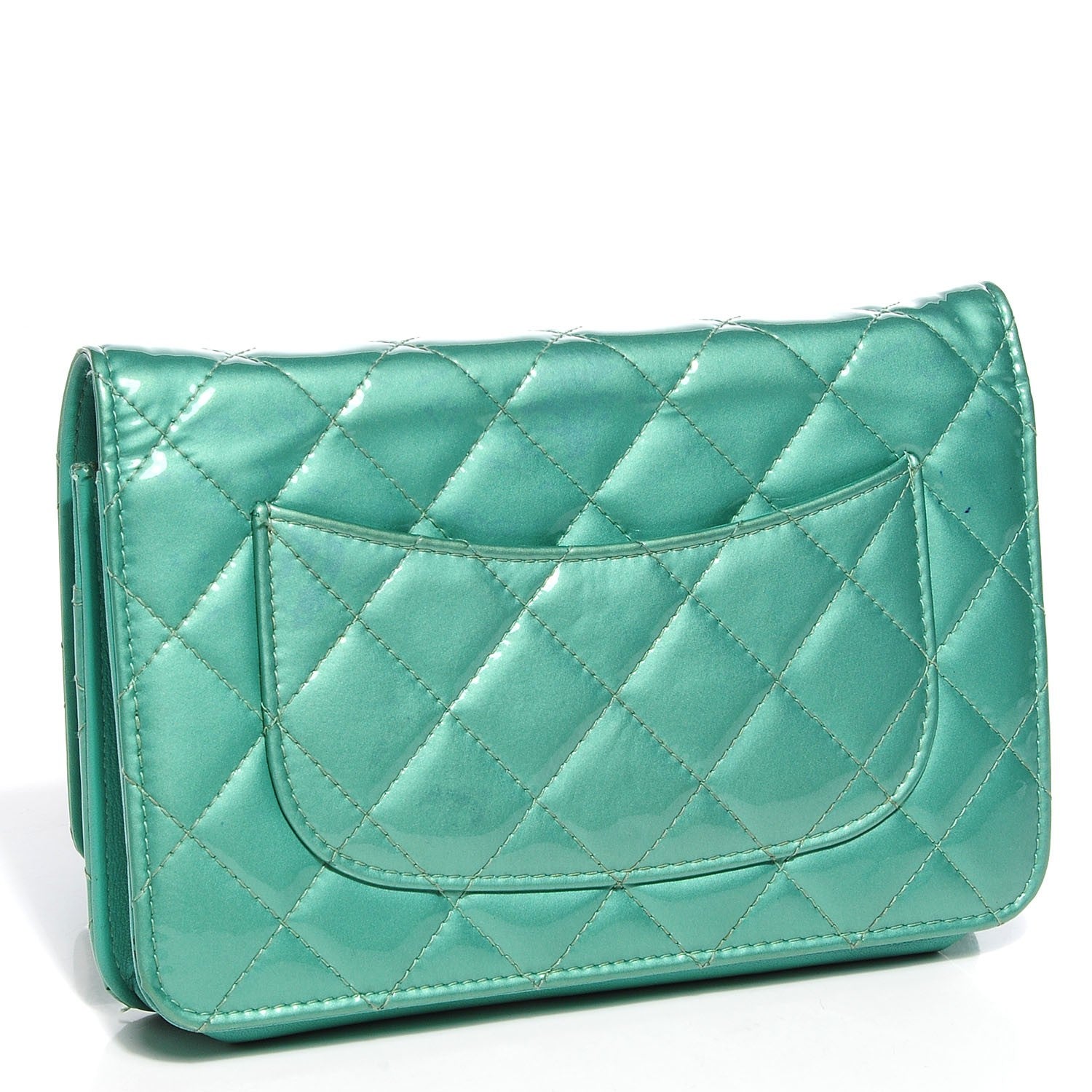 Chanel Patent Quilted Wallet On Chain WOC Green 3 of 8