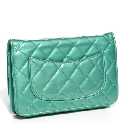 Chanel Patent Quilted Wallet On Chain WOC Green 3 of 8