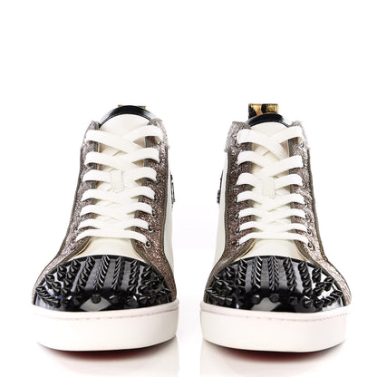 Christian Louboutin Calfskin Patent Lame Hibiscus Mens Louis Spikes High Top Sneaker 41.5 Black Gold White 3 of 10