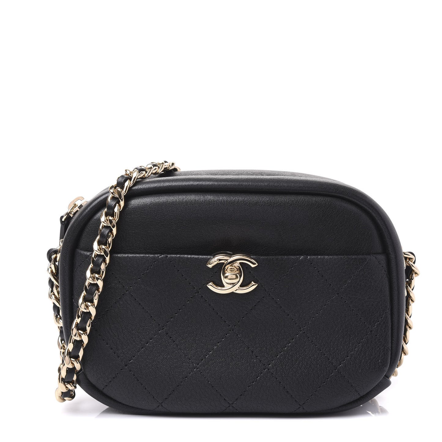 Goatskin Quilted Small Casual Trip Camera Case Black