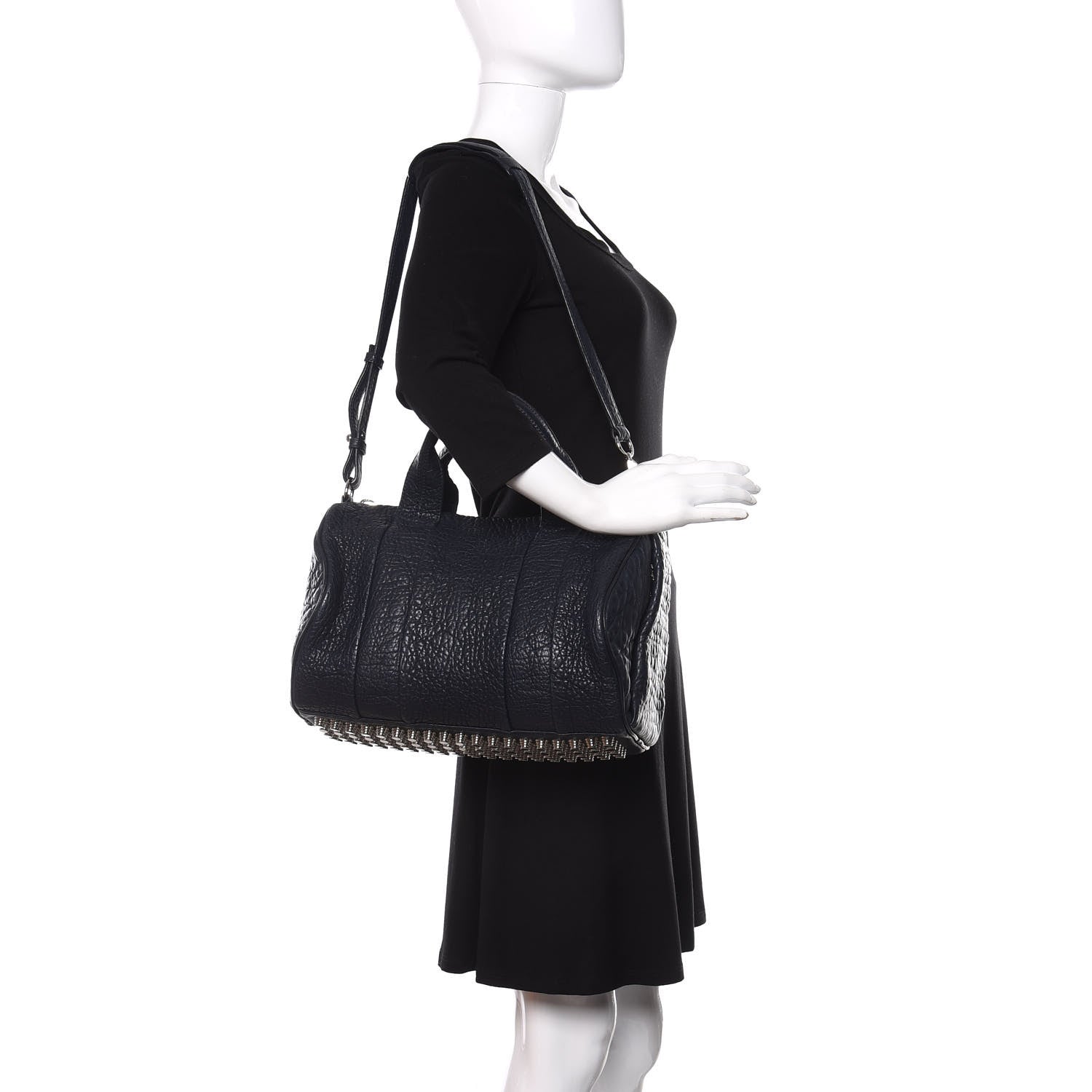 Alexander Wang Pebbled Lambskin Rocco Navy Silver Hardware 2 of 12