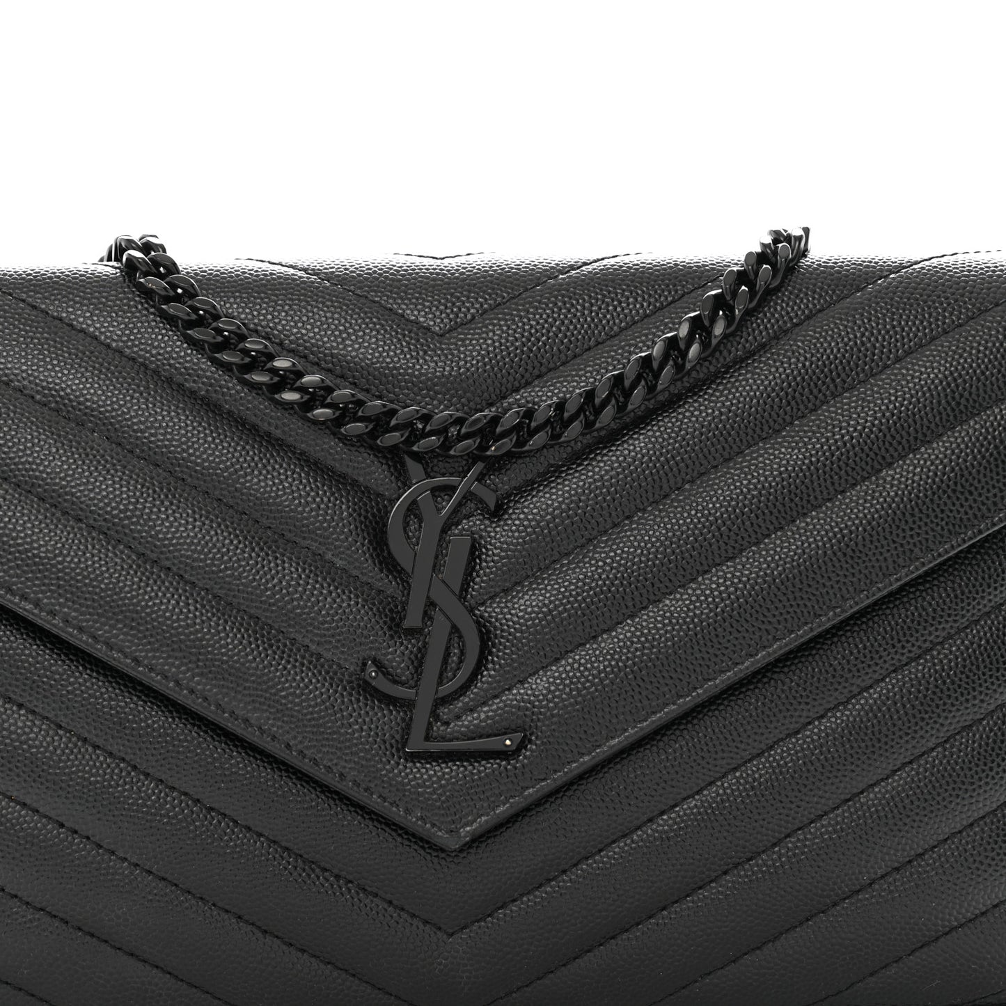Grain De Poudre Matelasse Chevron Monogram Monochrome Chain Wallet Black