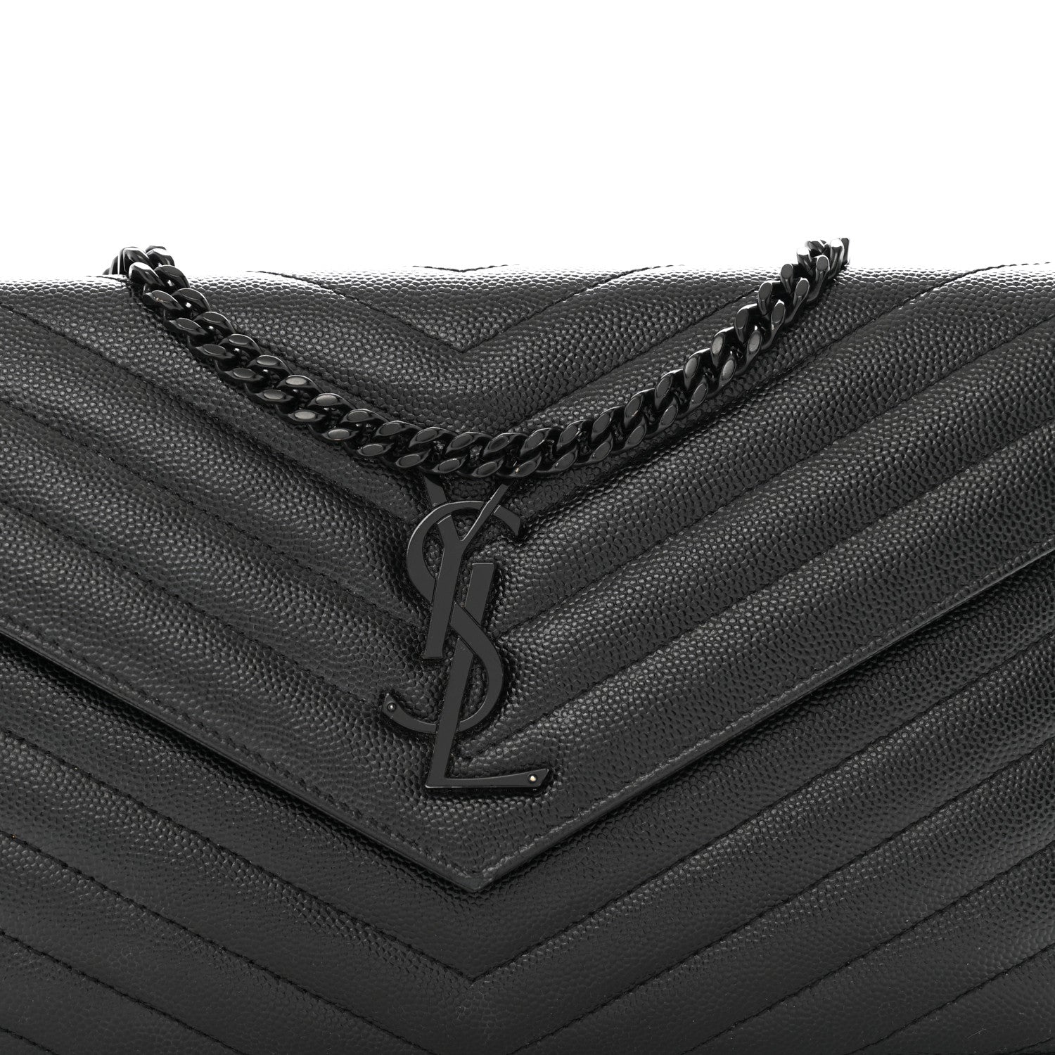 Saint Laurent Grain De Poudre Matelasse Chevron Monogram Monochrome Chain Wallet Black 8 of 13