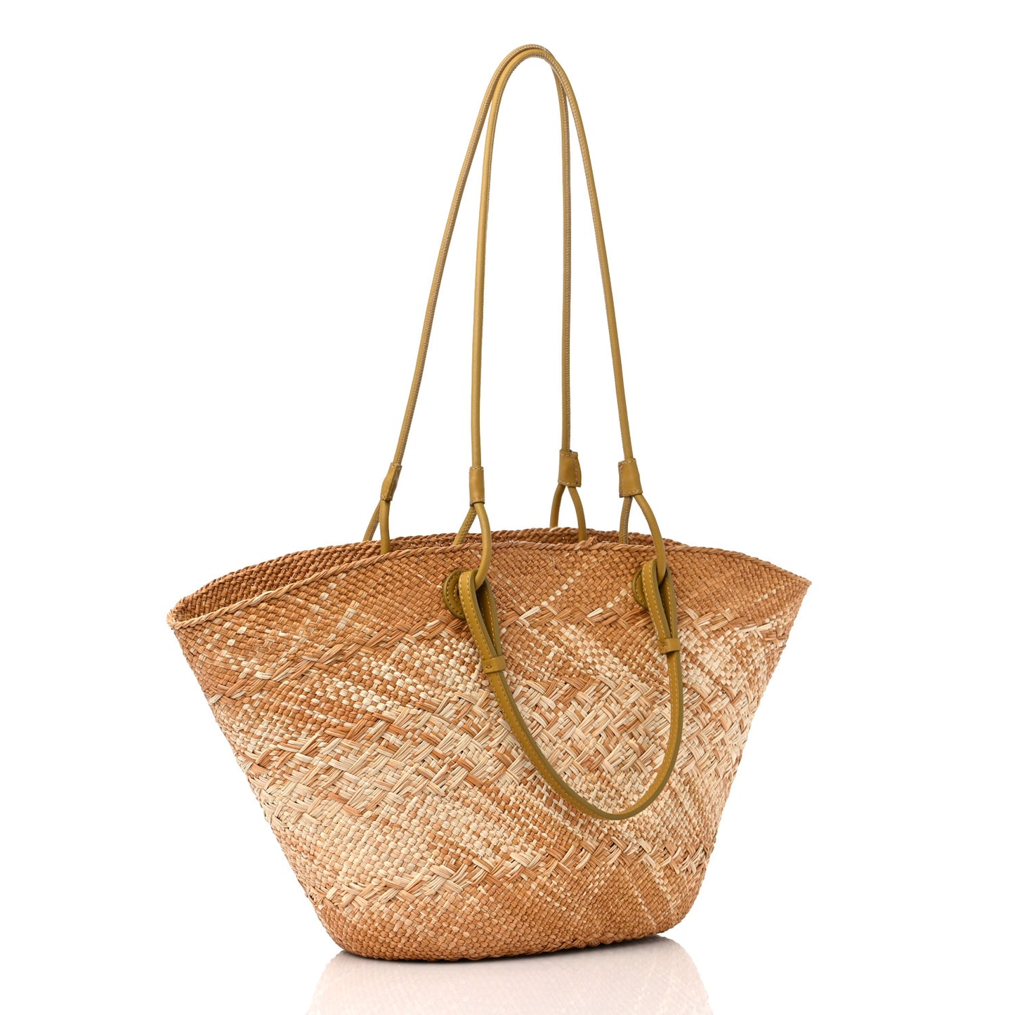 Iraca Palm Calfskin Medium Anagram Basket Tote Bag Ochre