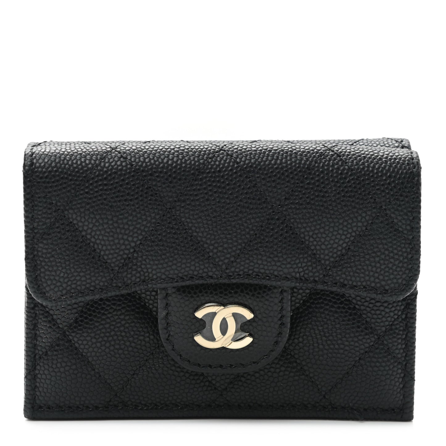 Caviar Quilted Double Flap Wallet Black