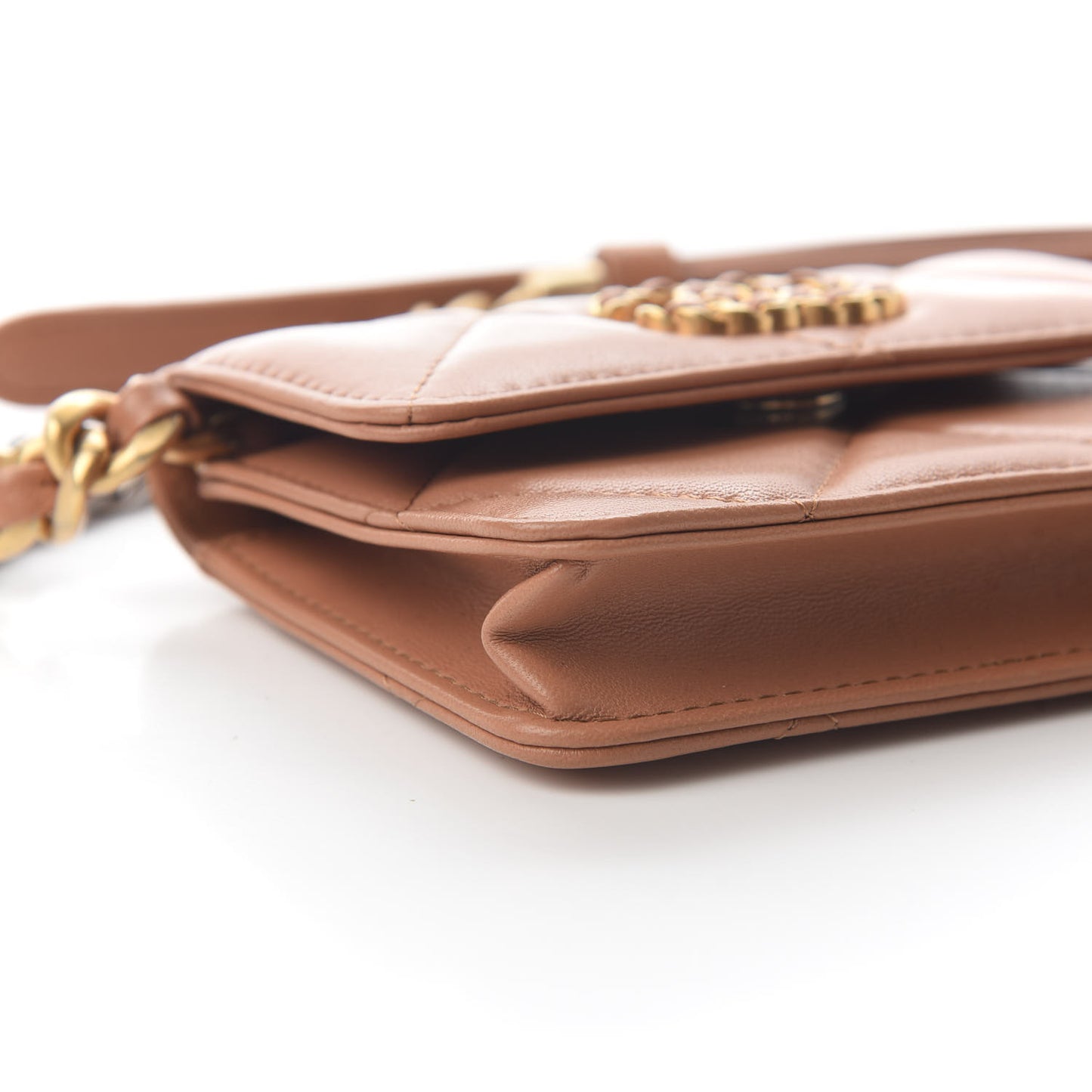 Lambskin Quilted Chanel 19 Flap Belt Bag Brown