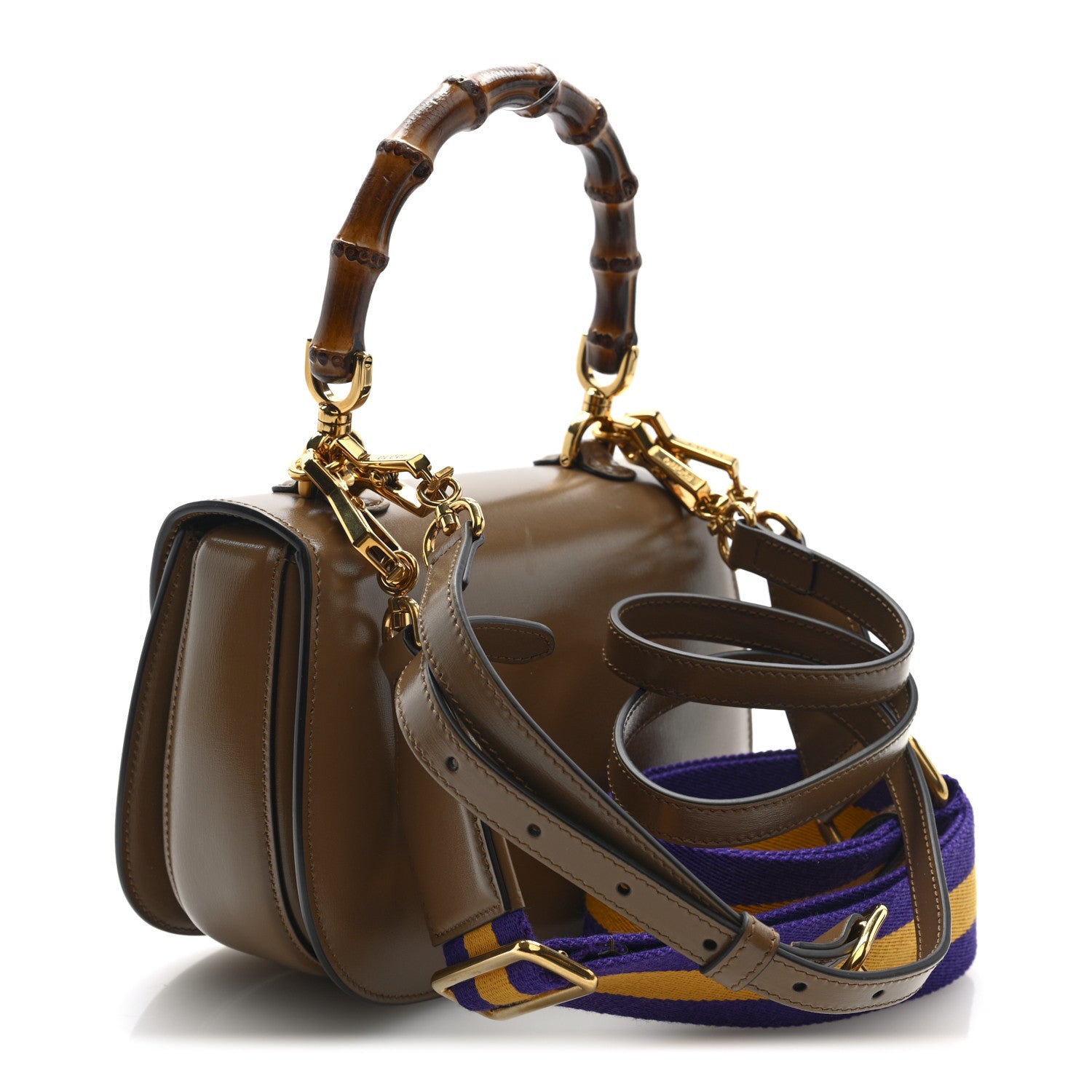 Gucci Boarded Dyana Lux Calfskin Web Small Bamboo 1947 Top Handle Bag Brown 3 of 9