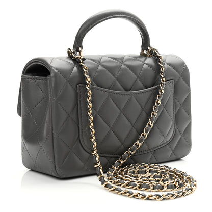 Chanel Lambskin Quilted Mini Top Handle Rectangular Flap Dark Grey 3 of 13