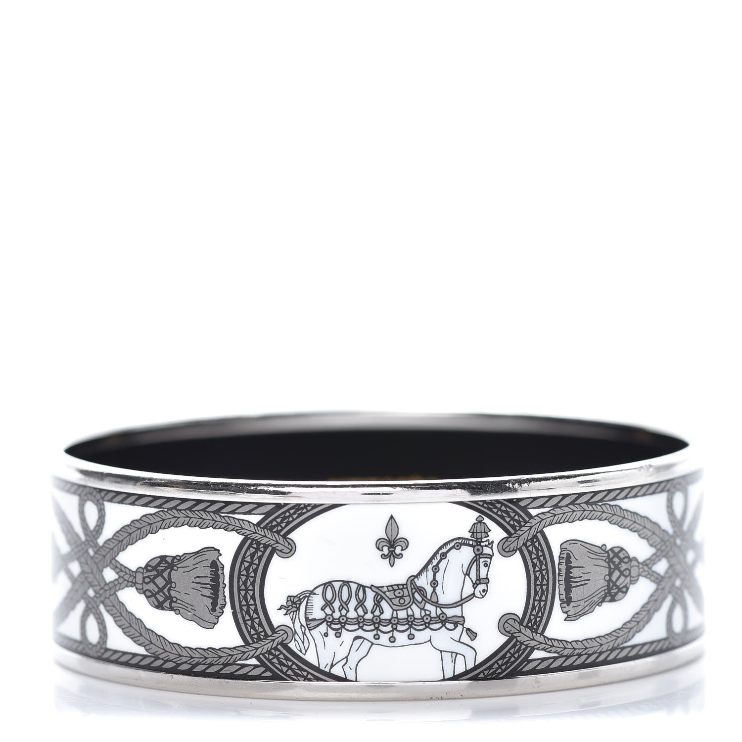 Hermes Enamel Printed Wide Grand Apparat Bracelet 65 White 1 of 6