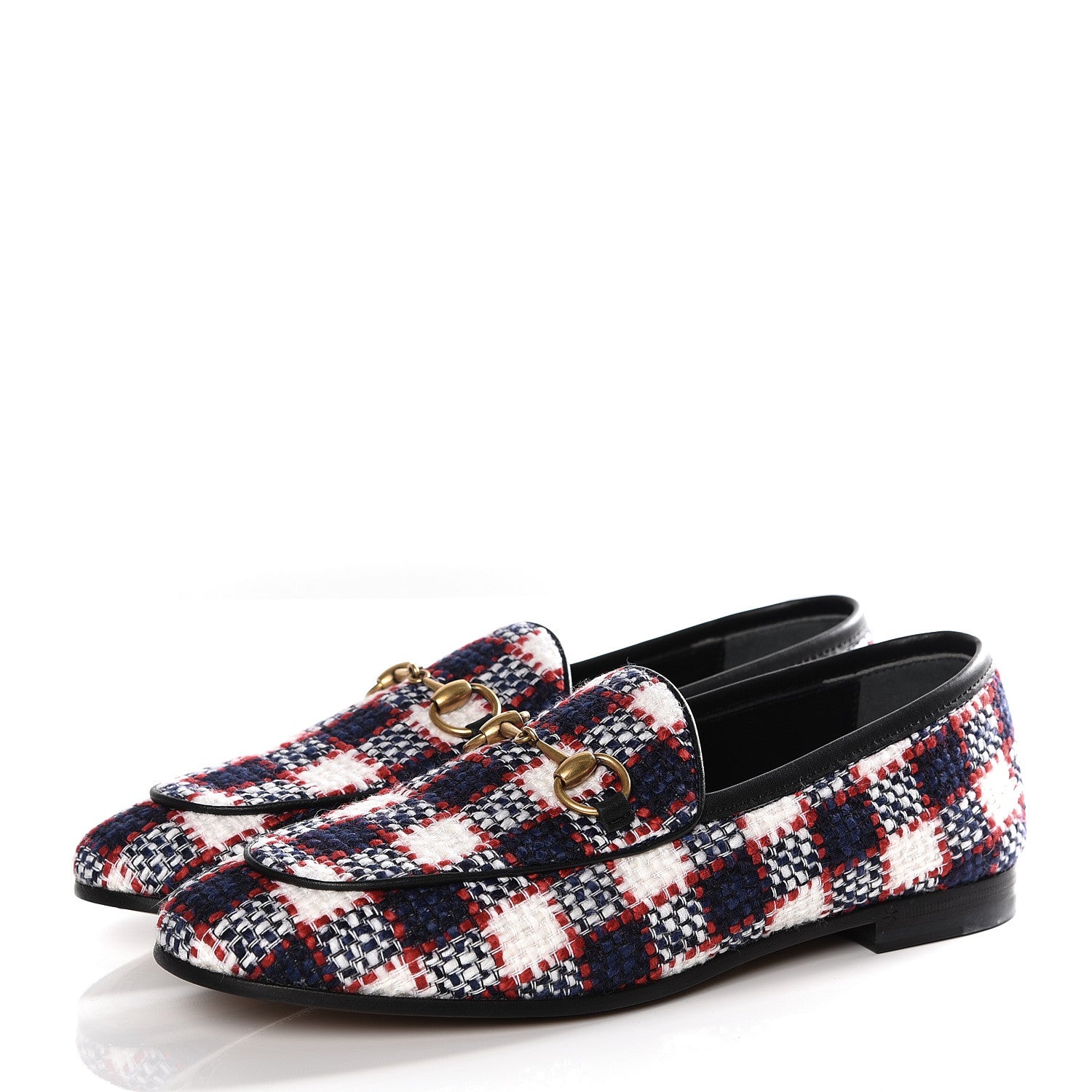 Gucci Vintage Tweed Check Horsebit Womens Jordaan Loafers 35.5 White Hibiscus Red Marine 3 of 11