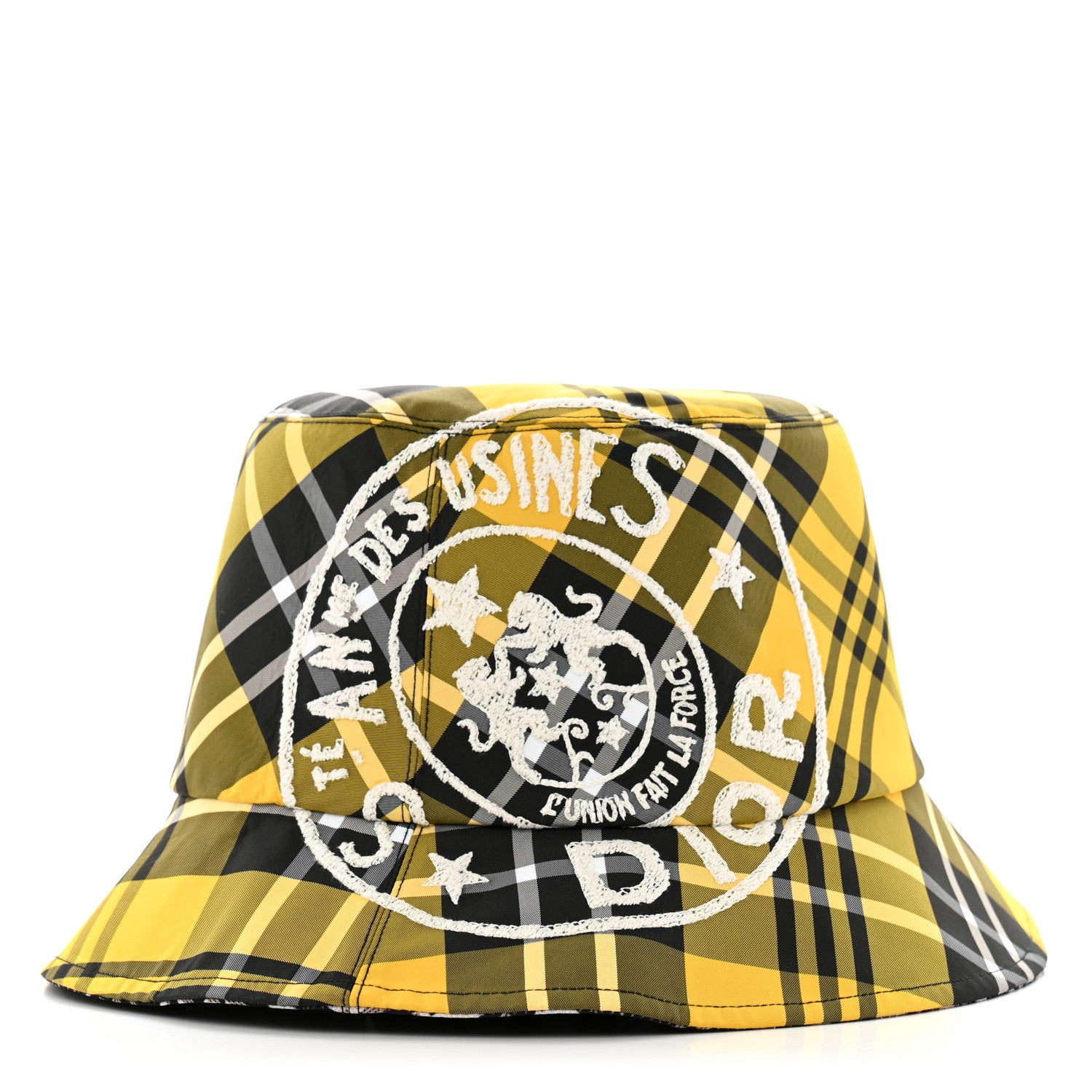 Christian Dior Oblique Check'N'Dior Reversible Teddy-D Brim Bucket Hat 57 Blue Yellow 1 of 12