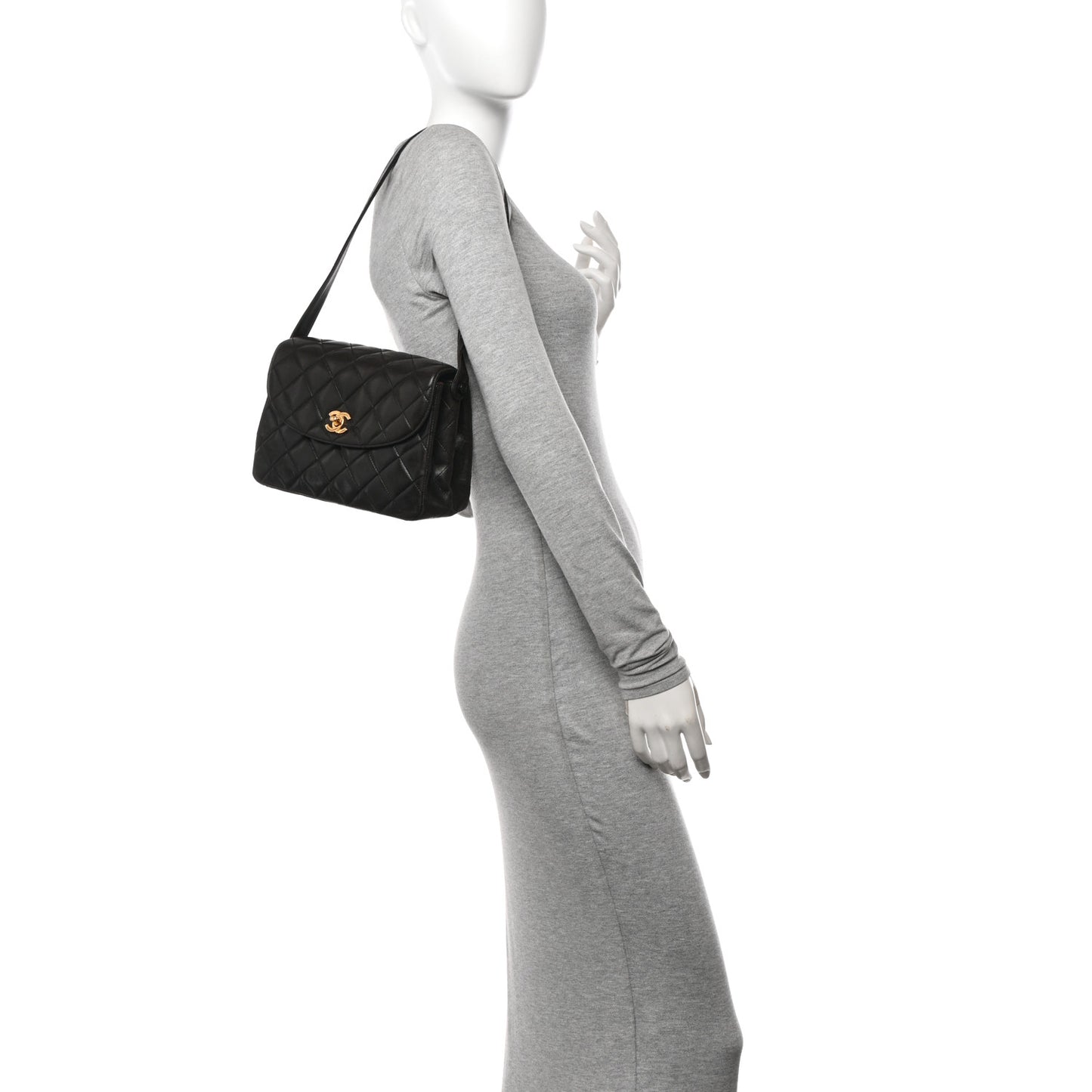 Lambskin Quilted CC Flap Shoulder Bag Dark Brown