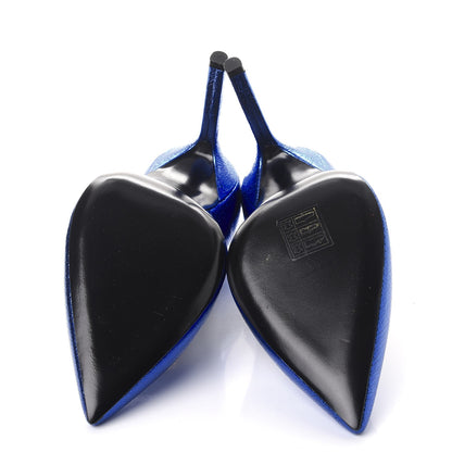 Saint Laurent Metallic Cracked Goatskin Anja 105 Pumps 37 Blue 5 of 8