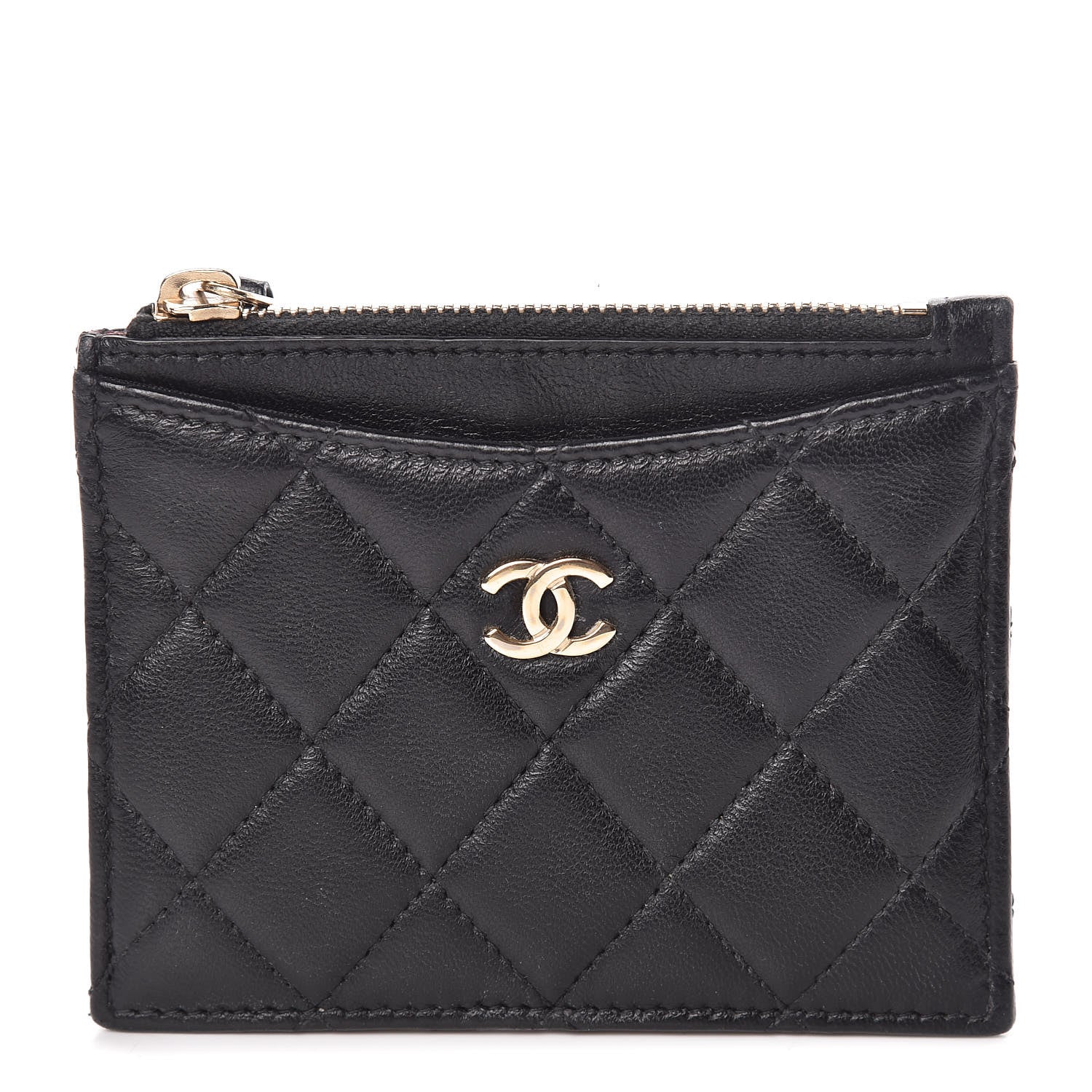 Chanel Lambskin Quilted Zip Card Holder Black 1 of 8