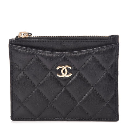 Chanel Lambskin Quilted Zip Card Holder Black 1 of 8