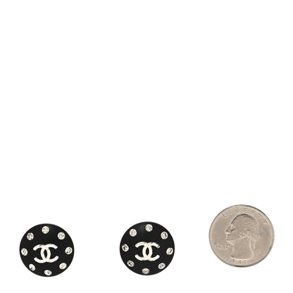 Chanel CC Crystal Studded Round Clip On Earrings Black Silver 2 of 4