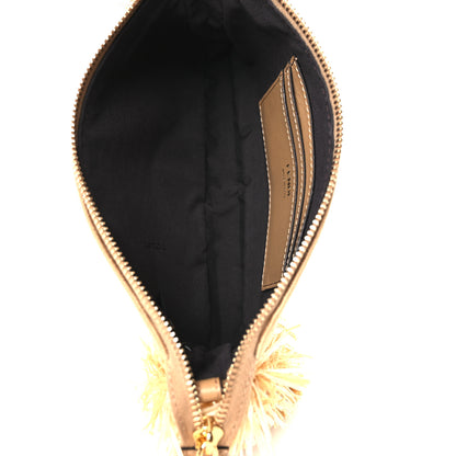 Fendi Raffia Fringe FF Embroidered Baguette Pouch Natural Dark Honey 5 of 11