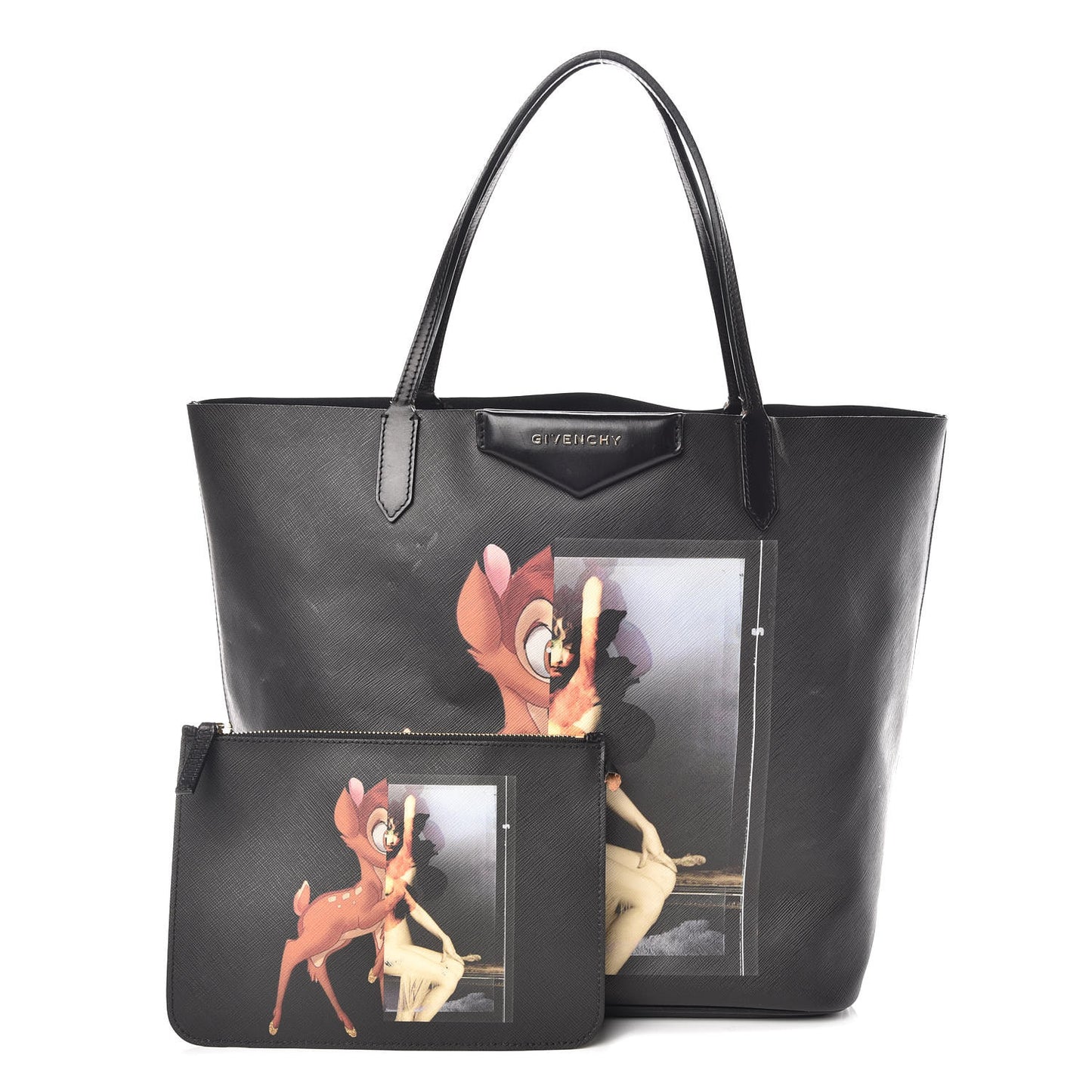 Textured Coated Canvas Bambi Print Medium Antigona Tote