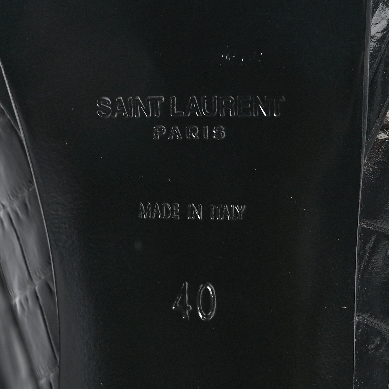 Saint Laurent Calfskin Crocodile Embossed Tribute 16 Lace Up Platform Sandals 40 Black 8 of 10