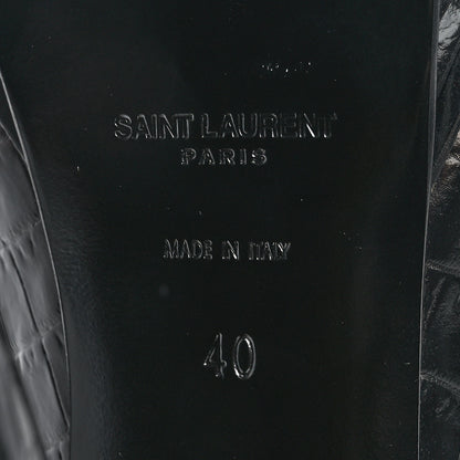Saint Laurent Calfskin Crocodile Embossed Tribute 16 Lace Up Platform Sandals 40 Black 8 of 10