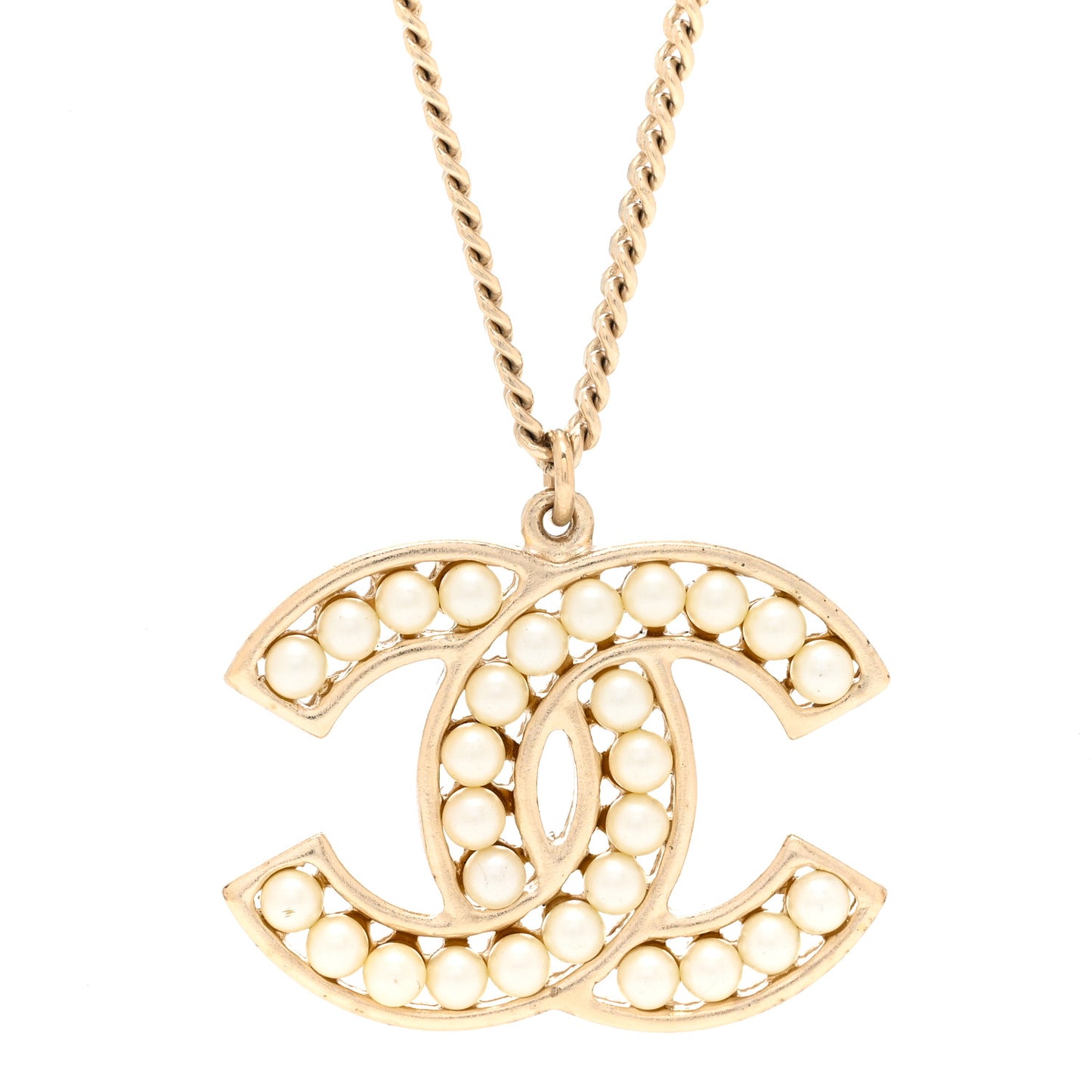 Pearl CC Pendant Necklace Light Gold